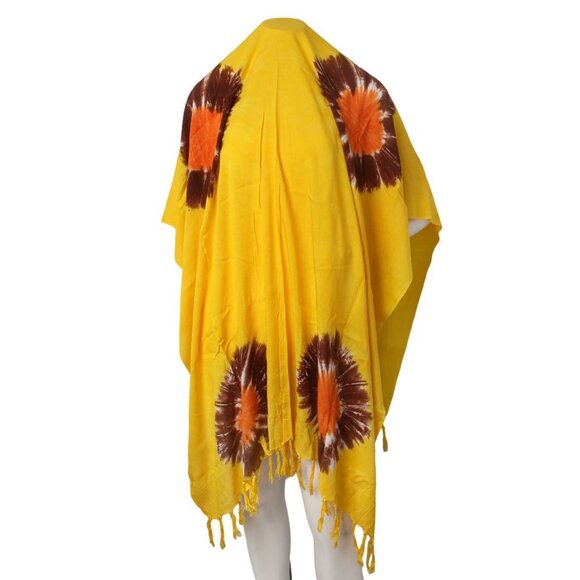 Floral Abstract Sarong Wrap Swimsuit Cover Up Dress Beach Swim Tassel Yellow - Picture 2 of 4